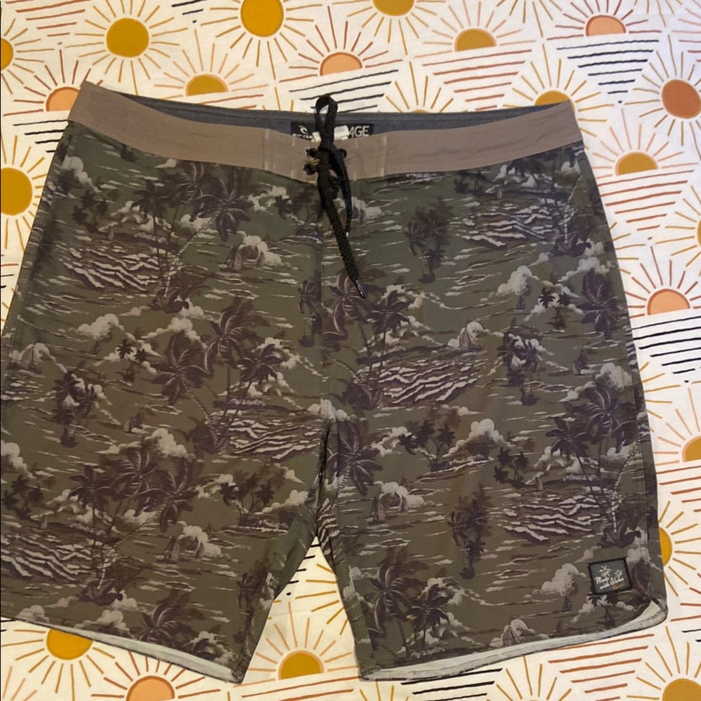 Rip Curl Green and Brown Board Shorts Camouflage Style